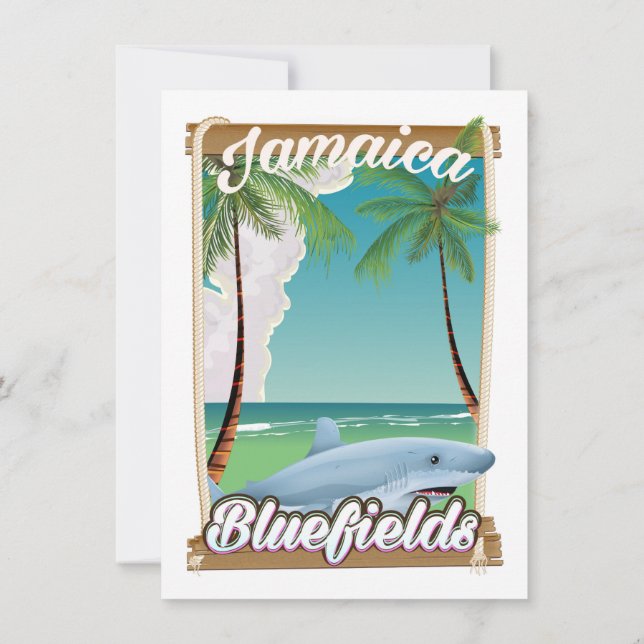 Bluefields, Jamaica beach vacation poster. Invitation (Back)