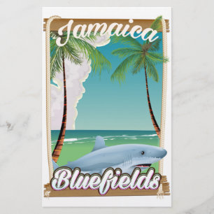 Bluefields, Jamaica beach vacation poster. Stationery