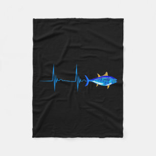 Bluefin Tuna Heartbeat Ekg Pulseline Deep Sea Fish Fleece Blanket