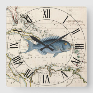 Bluefish~West Indies~Caribbean 1785 Nautical Map ~ Square Wall Clock