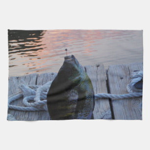 Bluegill at sunset Lake Arrowhead Kitchen Towel