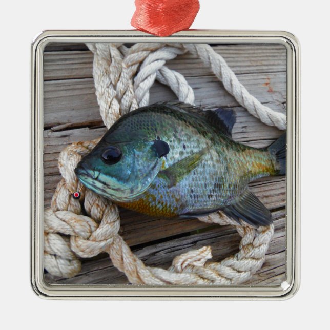 Bluegill fish on dock and rope metal ornament (Front)