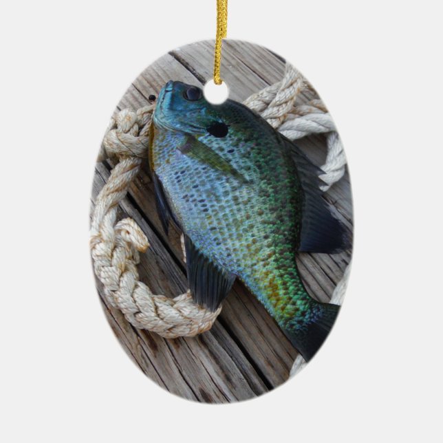 bluegill on dock ceramic ornament (Front)