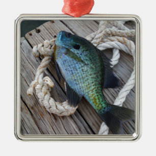 bluegill on dock metal ornament