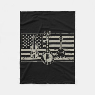 Bluegr Usa Flag Guitar Banjo Mandolin  Fleece Blanket