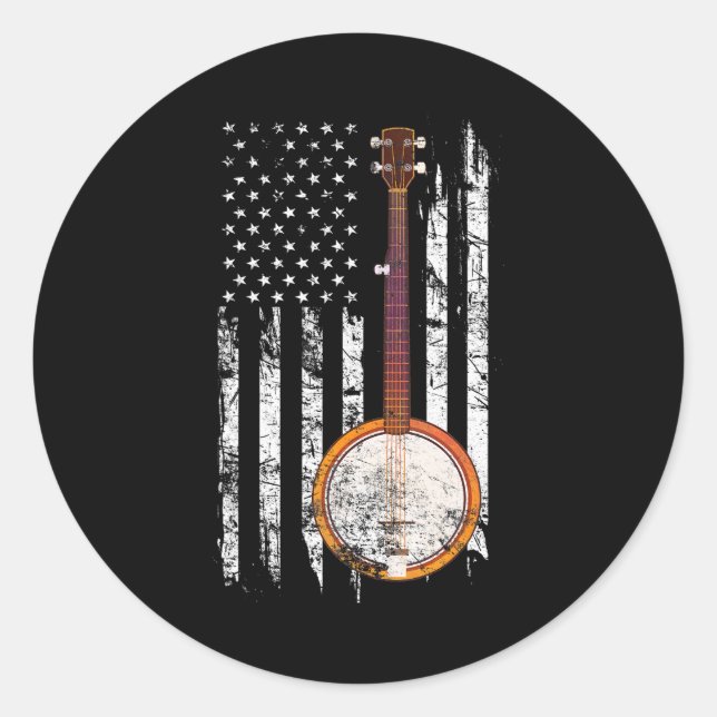Bluegrass Banjo American US Flag Classic Round Sticker (Front)