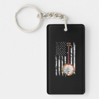 Bluegrass Banjo American US Flag Keychain