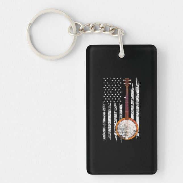 Bluegrass Banjo American US Flag Keychain (Front)