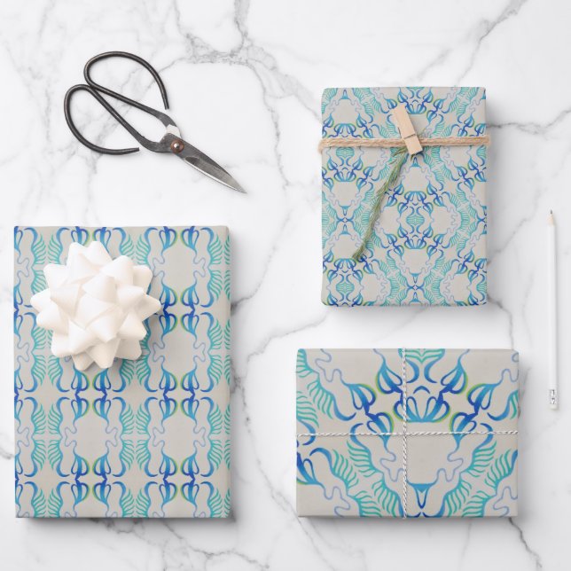 Bluegreen Wrapping Paper Flat Sheet Set of 3 (Front)