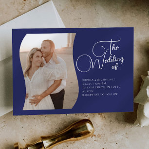 Blueish Calligraphy Minimalist Wedding Invitation