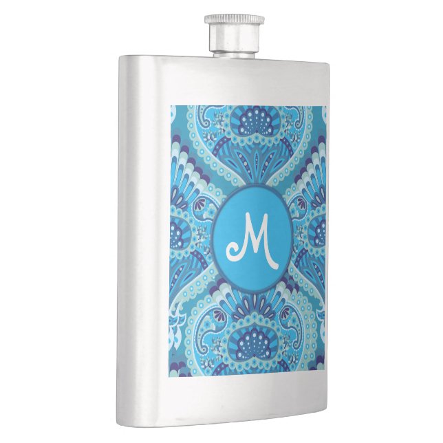 Blueish - Feathered Paisley Hip Flask (Right)