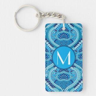 Blueish - Feathered Paisley Keychain