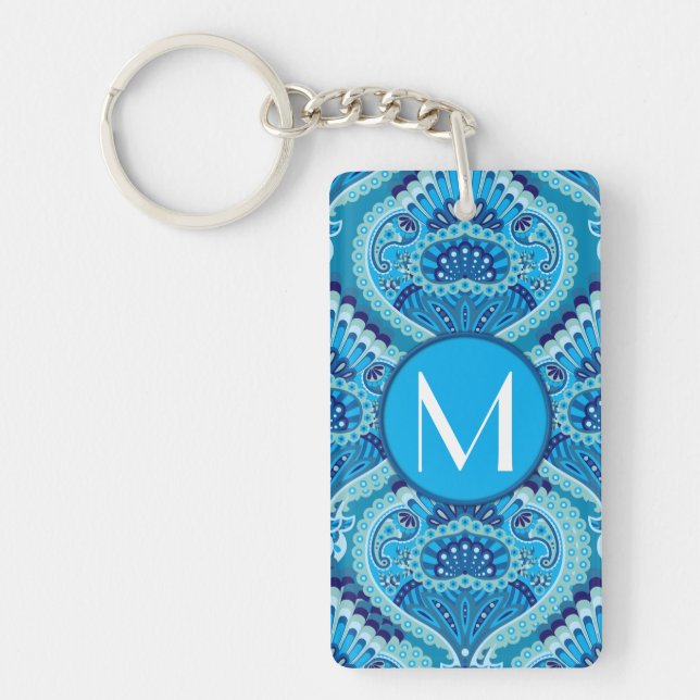 Blueish - Feathered Paisley Keychain (Front)