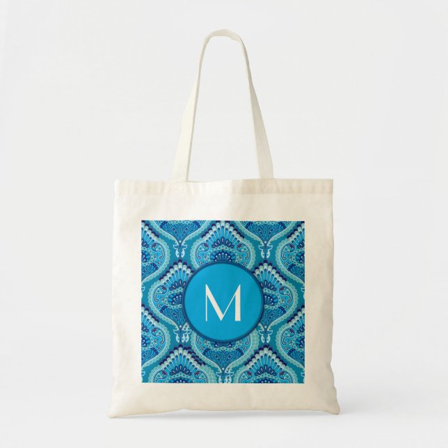 Blueish - Feathered Paisley Tote Bag (Front)