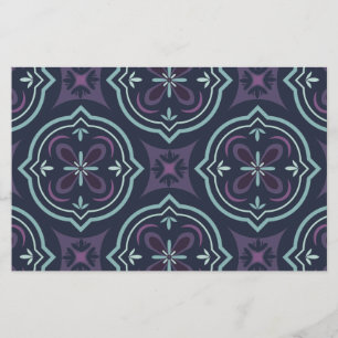Blueish Floral Tiling Pattern Stationery