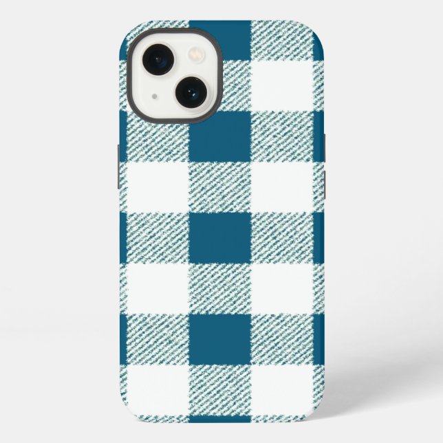 Blueish Green Gingham Check Pattern iPhone Case (Back)