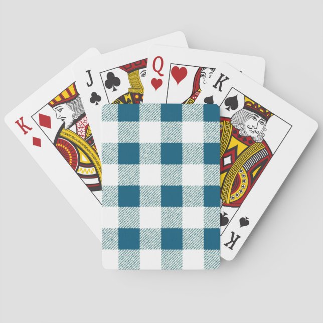 Blueish Green Gingham Check Pattern Playing Cards (Back)