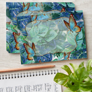 Blueish Turquoise Monstera Leaves & Butterflies Envelope