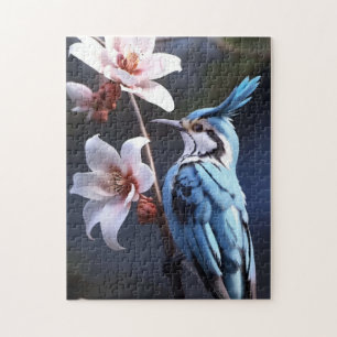 Bluejay and Flowers Jigsaw Puzzle