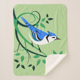 Bluejay On Tree Branch Sherpa Blanket