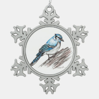 Bluejay Snowflake Pewter Christmas Ornament