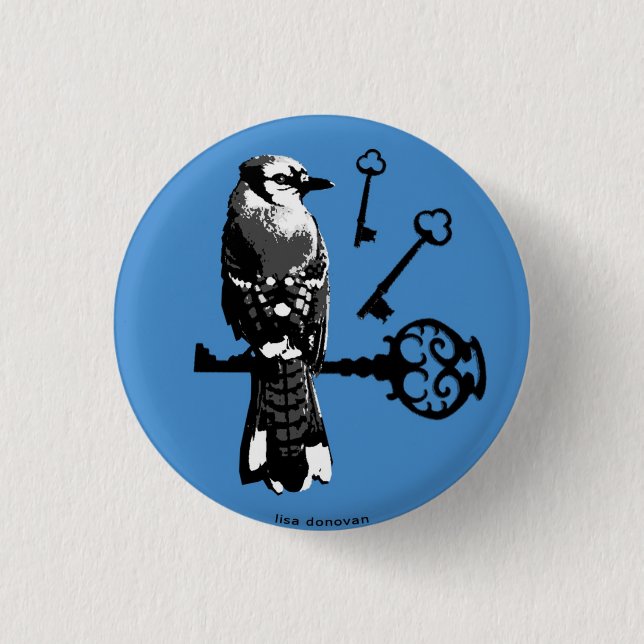 Bluejay w/ Keys 1 Inch Round Button (Front)