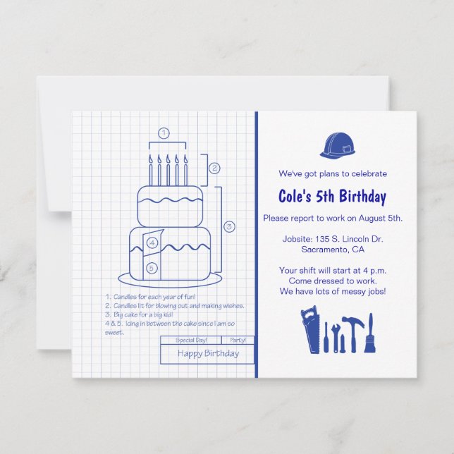 Blueprint Birthday Invitation (Front)
