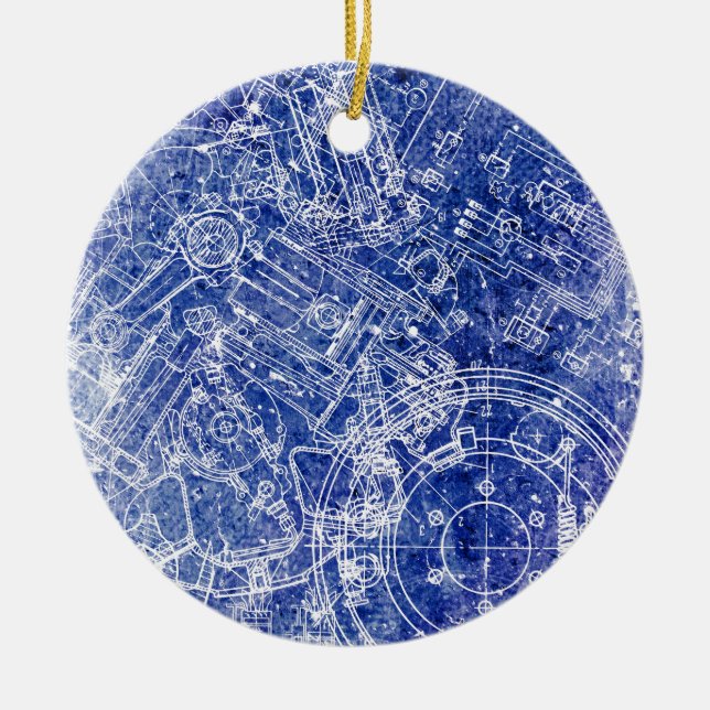 Blueprint Ceramic Ornament (Front)