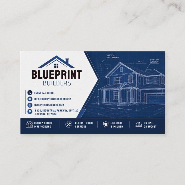 Blueprint Contractor Builder Business Card (Front)