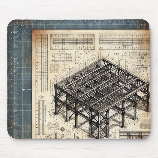 Blueprint Design- Architect's Decor Mouse Pad (Front)