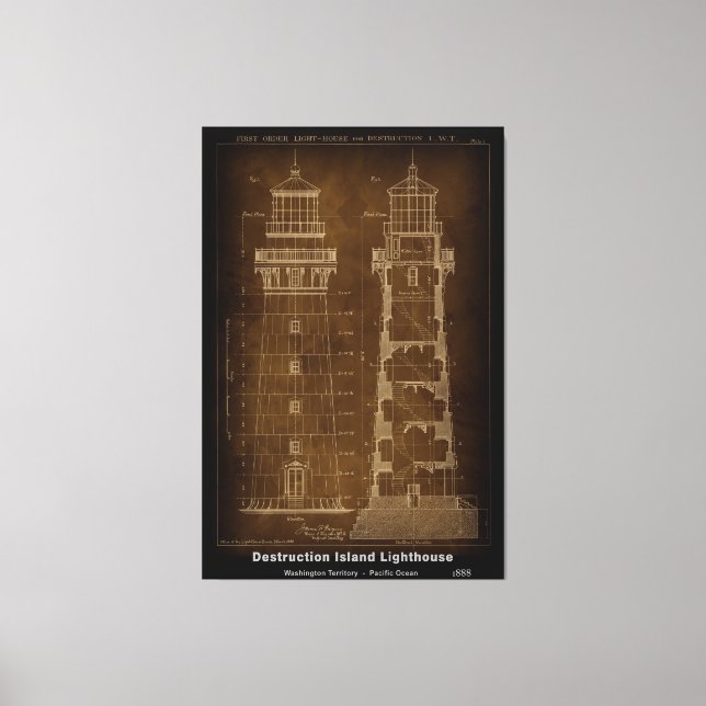 Blueprint DESTRUCTION ISLAND Lighthouse 1888 Canvas Print (Front)