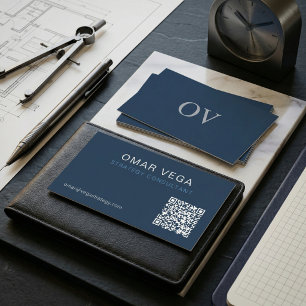 Blueprint Grid Minimal Modern QR Code   Consultant Business Card