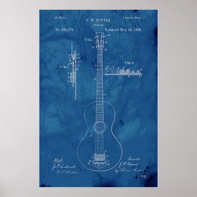Blueprint Guitar Patent Poster (Front)
