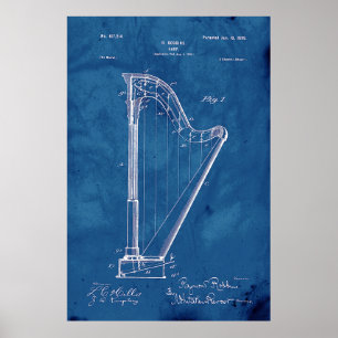 Blueprint Harp Patent Poster