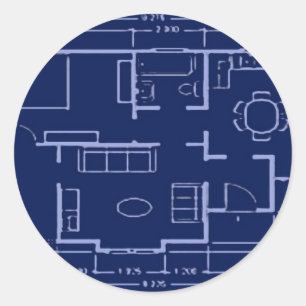 blueprint - house plan classic round sticker