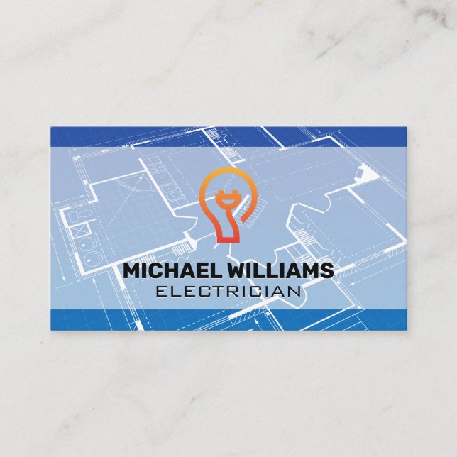 Blueprint | Light Bulb Electrical Plug Icon Business Card (Front)