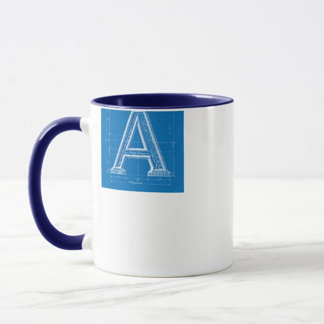 Blueprint Monogram Letter A Mug (Left)