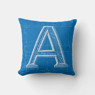 Blueprint Monogram Letter A Throw Pillow