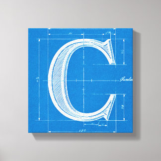 Blueprint Monogram Letter C Canvas Print