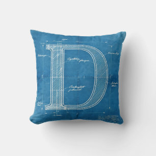 Blueprint Monogram Letter D Throw Pillow