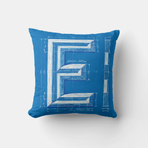 Blueprint Monogram Letter E Throw Pillow