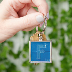 Blueprint Monogram Letter F Keychain