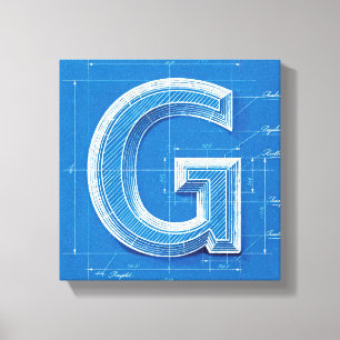 Blueprint Monogram Letter G Canvas Print