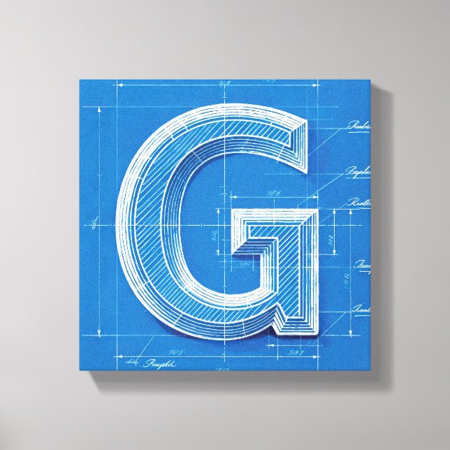 Blueprint Monogram Letter G Canvas Print (Front)