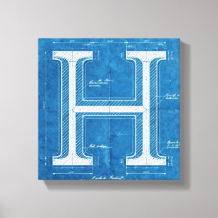 Blueprint Monogram Letter H Canvas Print