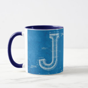 Blueprint Monogram Letter J Mug