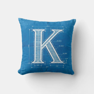 Blueprint Monogram Letter K Throw Pillow