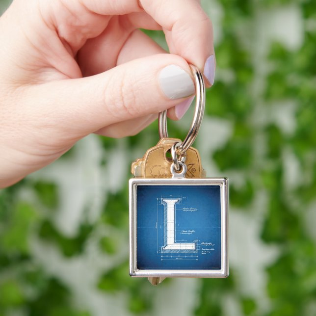 Blueprint Monogram Letter L Keychain (Hand)