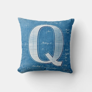 Blueprint Monogram Letter Q Throw Pillow