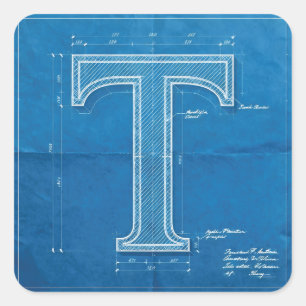 Blueprint Monogram Letter T Square Sticker